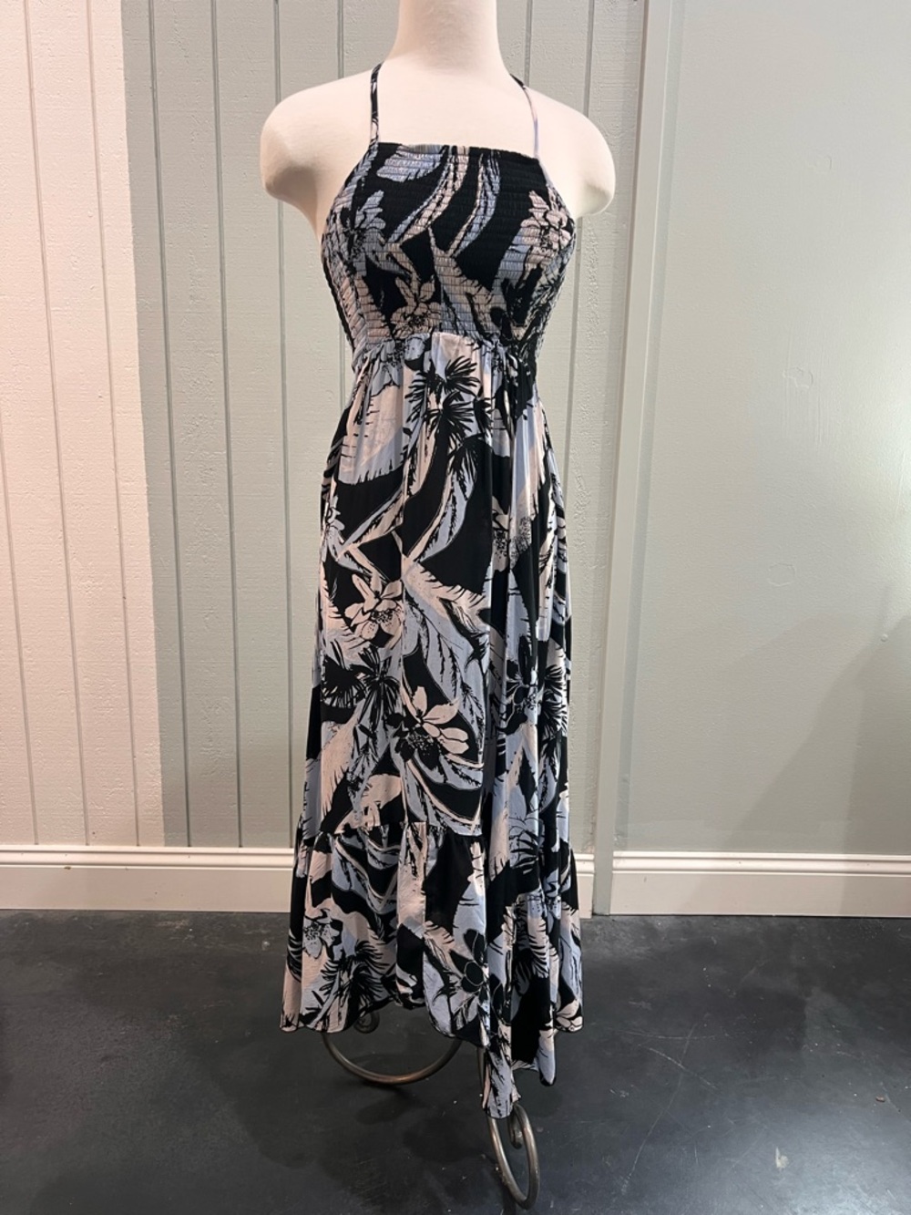 Free People Black and White Tropical Halter Maxi Dress